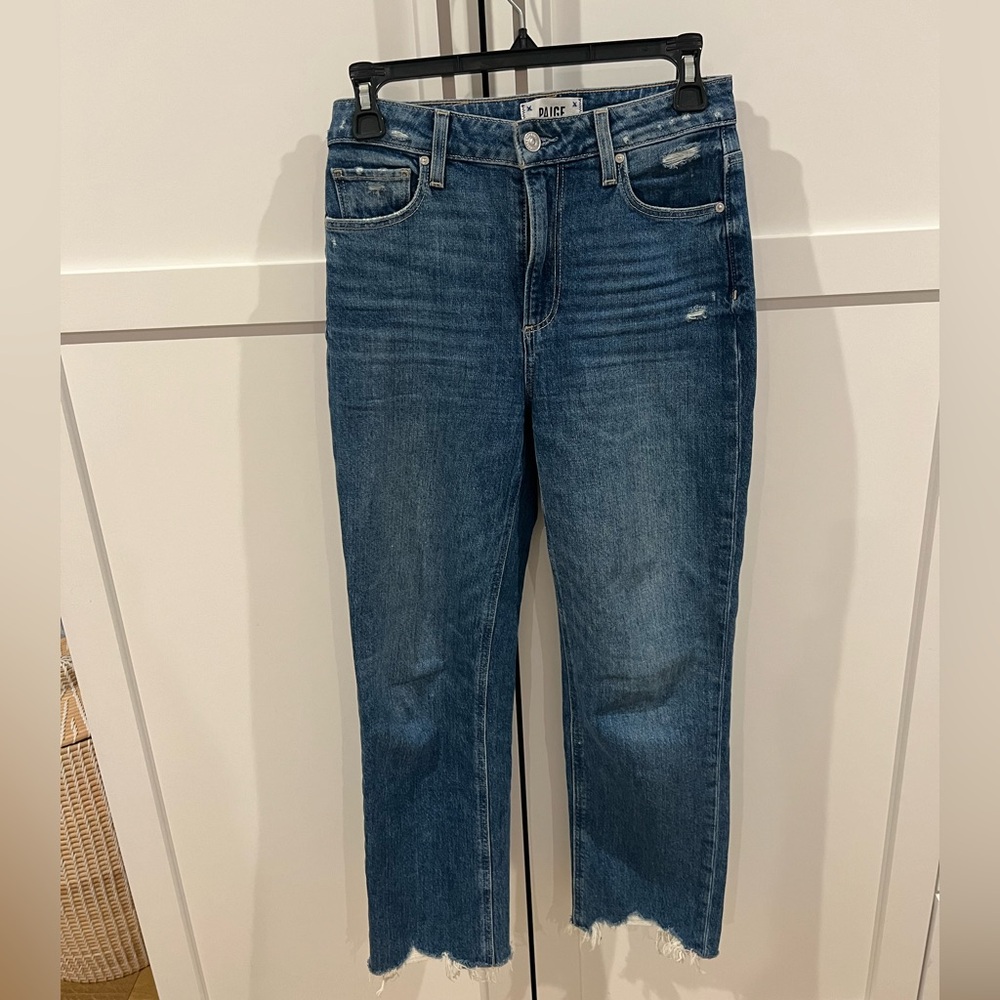 Sarah Straight Ankle Jeans in Art Piece Distressed, Size 25 - PAIGE